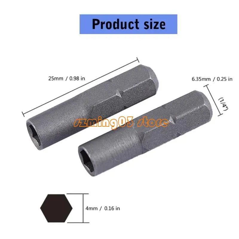 H9ec 2pcs محولات محرك لمقبس بتات 4 مم و 6.35mm 1/4 "محول بتات بت