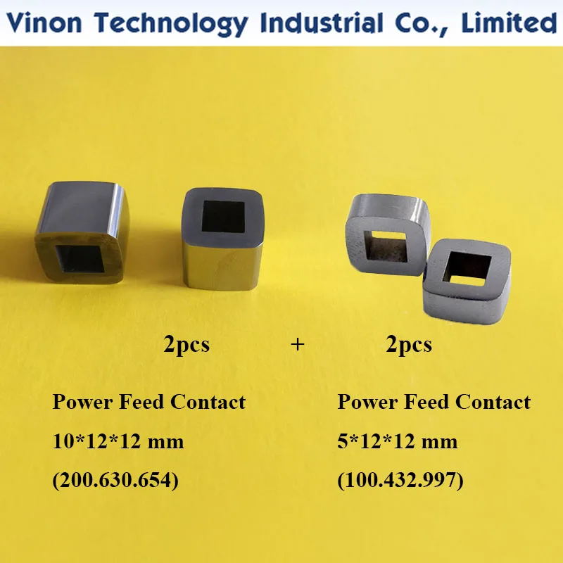 

2PCS of Power Feed Contact 10x12x12mm (200.630.654) + 2PCS of Power Feed Contact 5x12x12mm (100.432.997) for machine Cut 20P