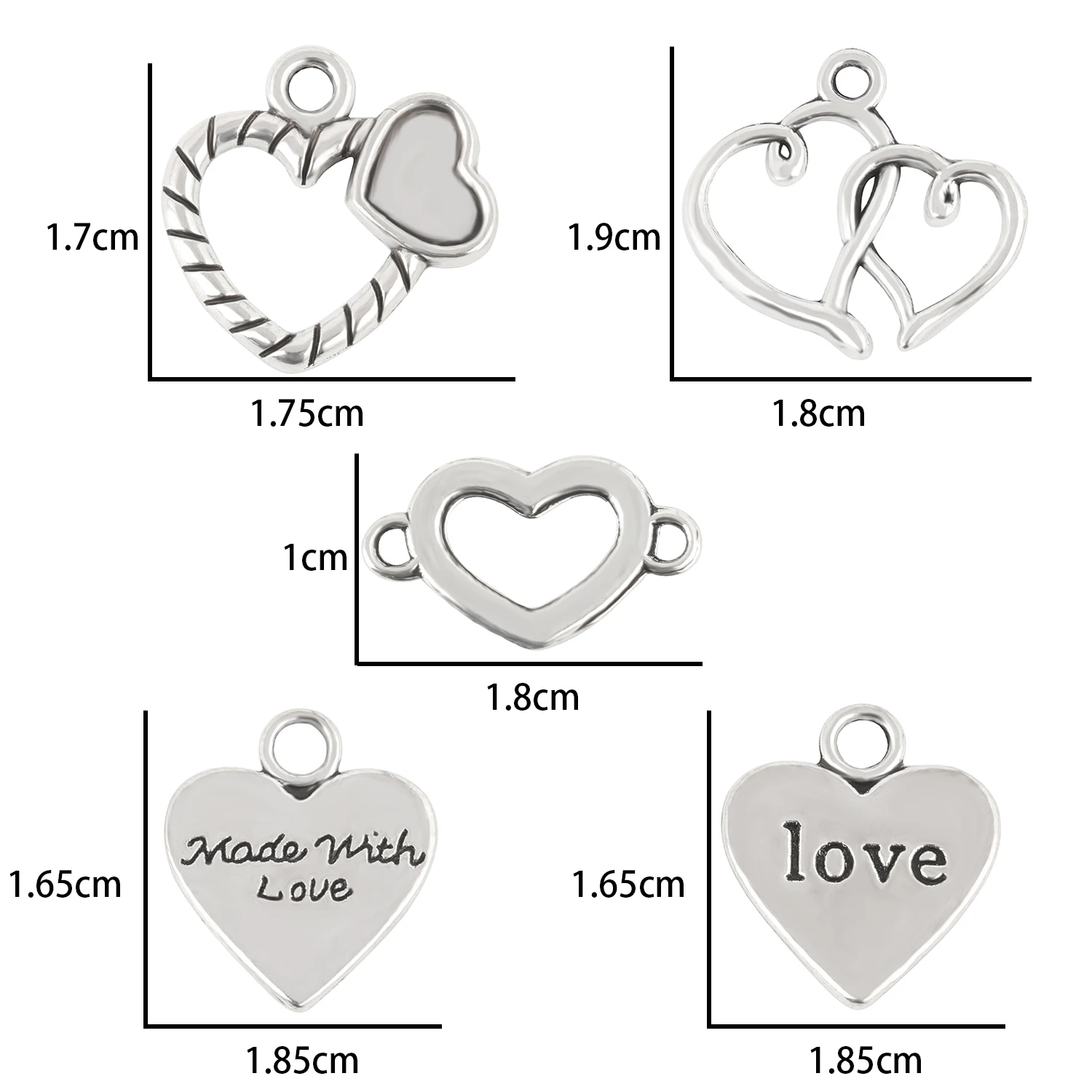 Silver Color Love Heart Shape Pendant English Lettering Alloy Charms Jewelry Making DIY Earring Necklace Bracelet Findings 10pcs