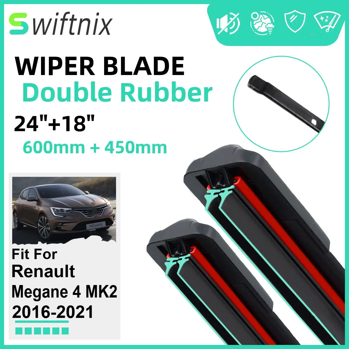 Double Rubber Car Wiper Blades for Renault Megane 4 MK2 2016-2021 Front Windscreen Windshield Rubber Car Accessories 2020 2021