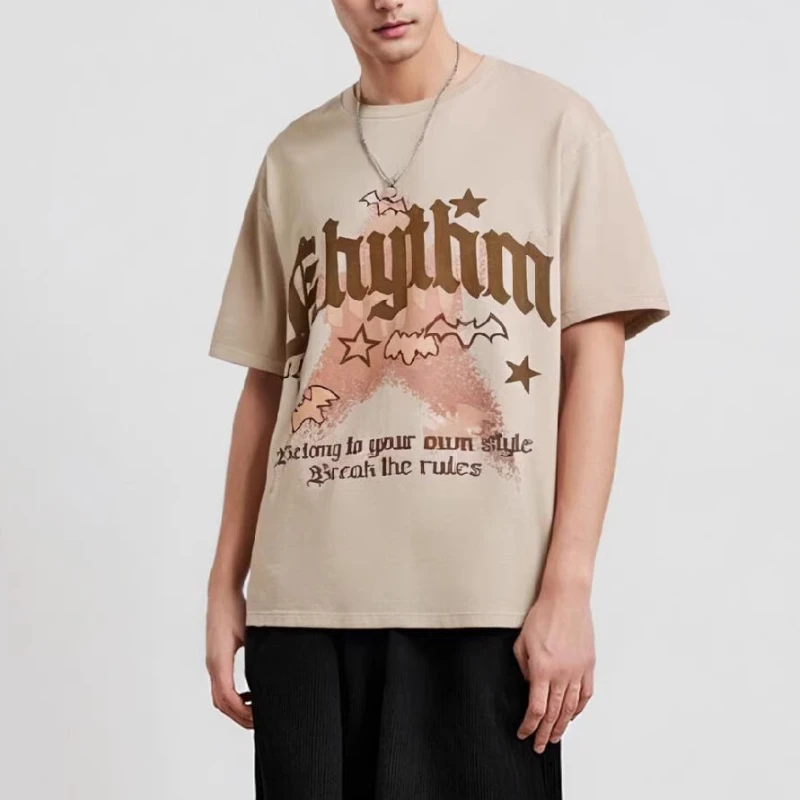 

Hip Hop Trendy Fun Printed Star Graphic Tshirt For Men Loose Comfortable Breathable Street Summer Oversize Short Sleeve Casual