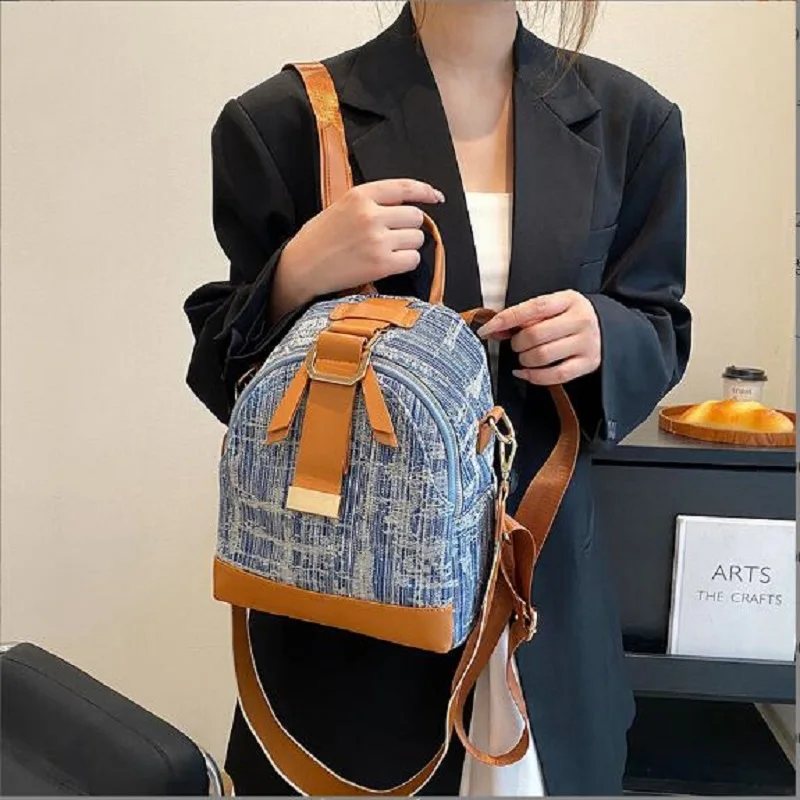 Hot Sale Women Fashion Printing Denim Backpack Large Capacity Travel Shoulder Bags Casual Multifunctional Totes Crossbody Bag