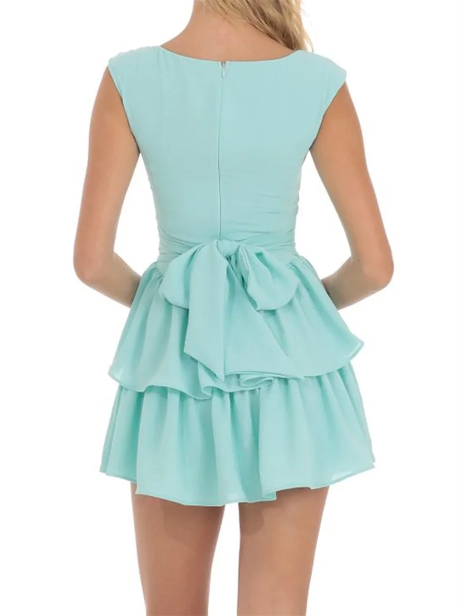 Mini robe camisole pour femme, dos ouvert en fibre, ourlet à plusieurs niveaux, document solide, été
