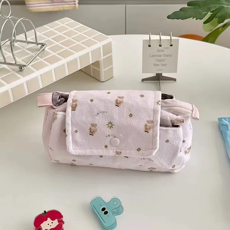 Kawaii Bear Star Print Makeup Pouch Multi Compartment Portable Travel Cosmetic Storage Bag