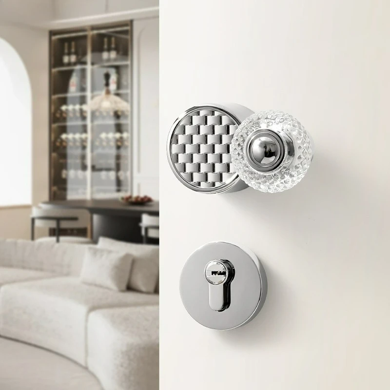 French Style Light Luxury Crystal Bedroom, Bright Silver, Silent/magnetic Home Room, Wooden Door Split Lock