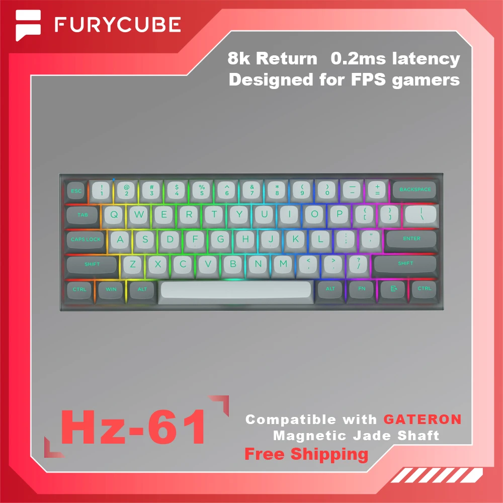 

FURYCUBE HZ-61 Hz-61 RGB USB Mini 8K RT Mechanical Gaming Keyboard Magnetic Switch 61 Key Wired for Computer PC Laptop detachabl