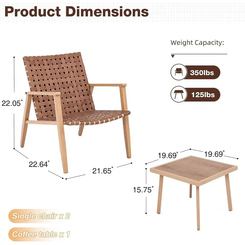 3 Piece Patio Bistro Set, Outdoor Contion Chair Sets with Coee Table, Patio urniture Set or Porch Backyard Balcony Park Deck Poo - view 6