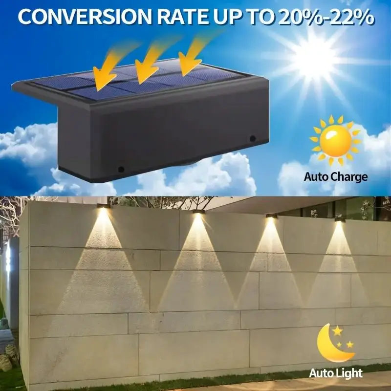 Solar Outdoor Deck Light Porch Courtyard Exterior Wall Washer 7-Shaped Wall Top Wall Light Night Lighting Automatic Switch