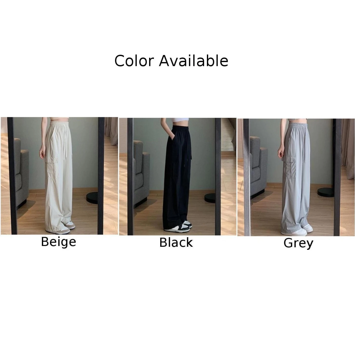 Fashion Trousers Casual Wide Leg Pants Autumn Casual Drawstring High Waist Non Stretch Quick Drying Solid Color