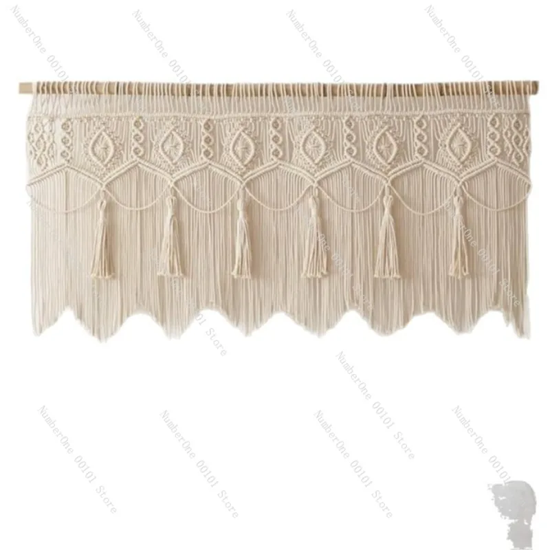 Bohemian Nordic Handmade Woven Tapestry Wall Hanging Macrame Curtain with Tassel Fringe Background Cover Decorative Doorway