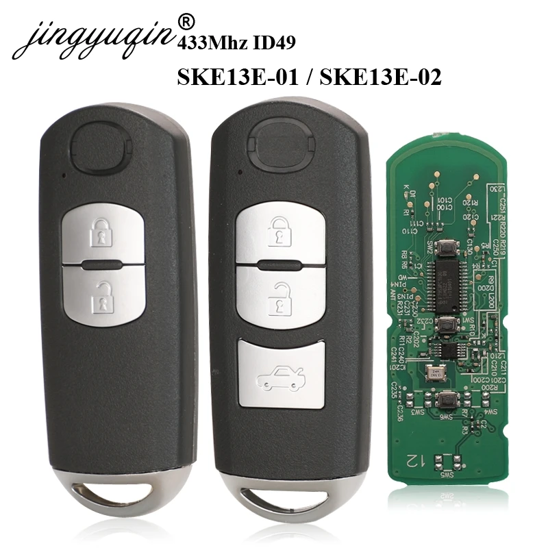 Jingyuqin 433 mhz id49 2/3 botões chave inteligente apto para mazda CX-3 CX-5 axela atenza modelo SKE13E-01 SKE13E-02 carro de controle remoto