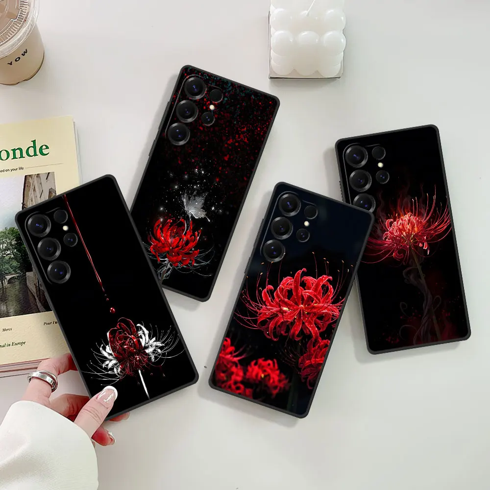 Lycoris Red Spider Lily Case for Samsung Galaxy S25 S24 S23 S22 S20 S26 FE S7 S9 S10 S21 Ultra S8 Plus TPU Black Phone Cover