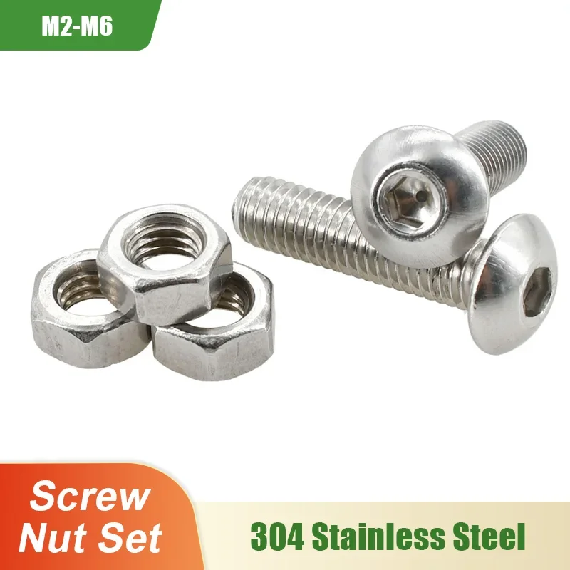 M2 M2.5 M3 M4 M5 M6 Hex Socket Screw Nut Set 304 Stainless Steel ISO7380 Hexagonal Bolt Nuts Kit Metal Allen Screws Fairing Bolt
