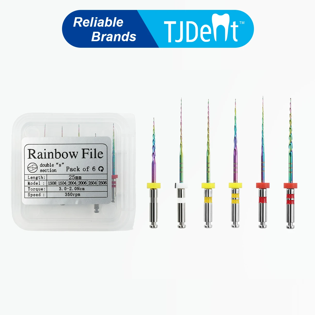 TJDent Rainbow Series 6pcs/Box 25mm Files Heat Activated NiTi Canal Root Files Can Bend Endodontic Treatment Rotary File