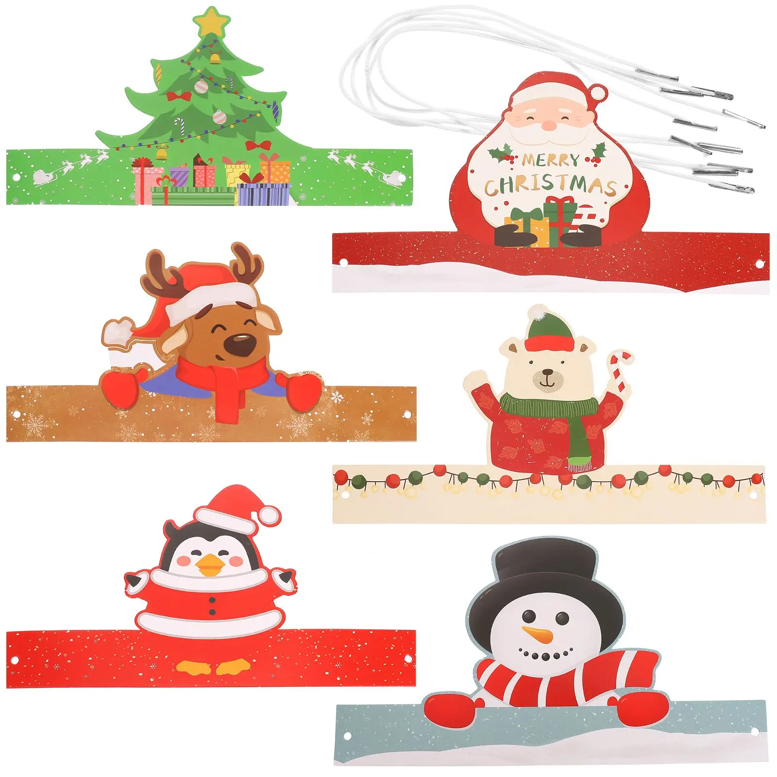 6 Pcs Christmas Paper Hats Lovely Xmas Headdresses for Party Cosplay Photo Props Festive Accessories Xmas Style Stage