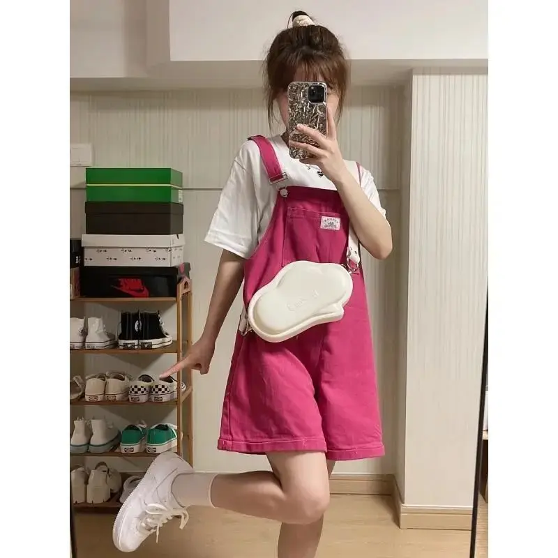 2023 Korean Fashion Red Romper Playsuits Overalls Shorts for Women Girl Summer Suspender Jumpsuit Party Vacation Clothes