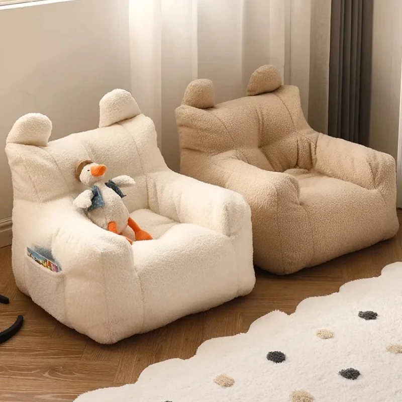 Cute Children's Reading Sofa, Small Cotton and Linen Lamb Chair, Removable Washable Fabric Seat, Lazy Sofa Children's