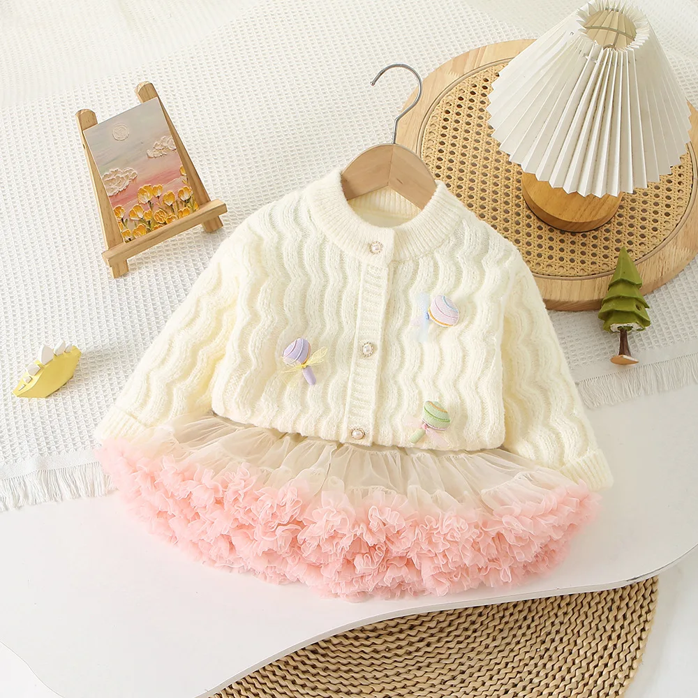 

Girls Knitted Clothes Sets Spring Autumn Children Woolen Jersey Sweaters Skirts 2pcs Tutu Dress Suit For Baby Outfits Kids 5 6Y