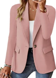 Olyvenn Sales Women's Fashion Solid Button Suit Coat Lapel Long Sleeve Hatless Casual Coat/Jacket Oversized Work Office Business