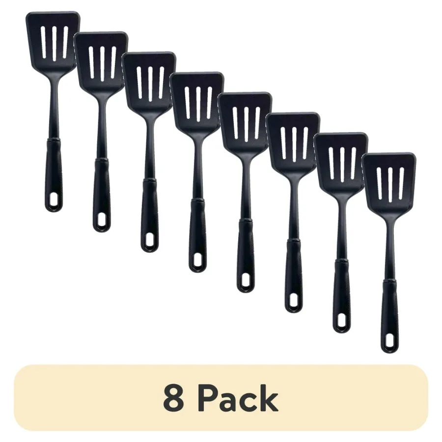 

8 pack Slotted Kitchen Turner Black Nylon Soft Grip Handle Dishwasher Safe