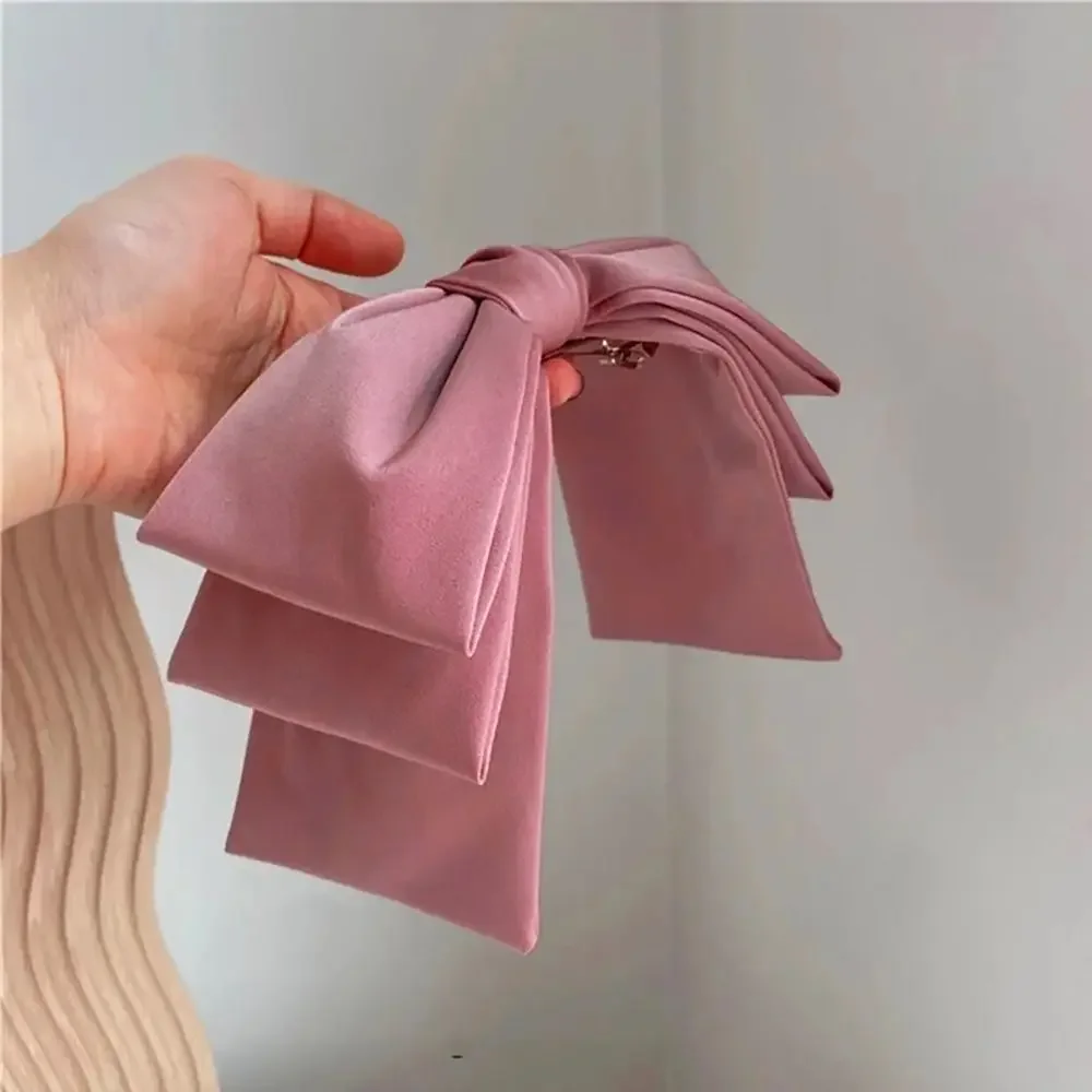 Neue große Satin-Haarspange, Haarschleifen für Mädchen und Frauen, einfarbig in Rosa und Schwarz, mehrlagige Haarnadel, koreanische Mode-Haarspangen für Haar-Accessoires – Detail 5