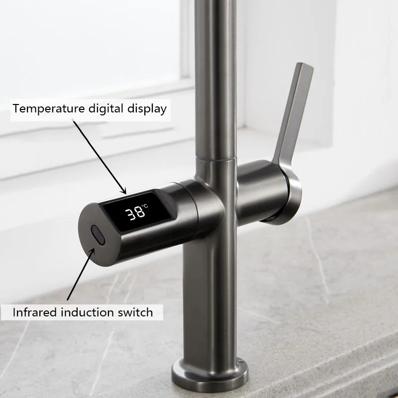 KEMAIDI Temperature Digital Display Touchless Kitchen Faucets Sensor Smart Handle Kitchen Sink Faucet withPull Down Sprayer