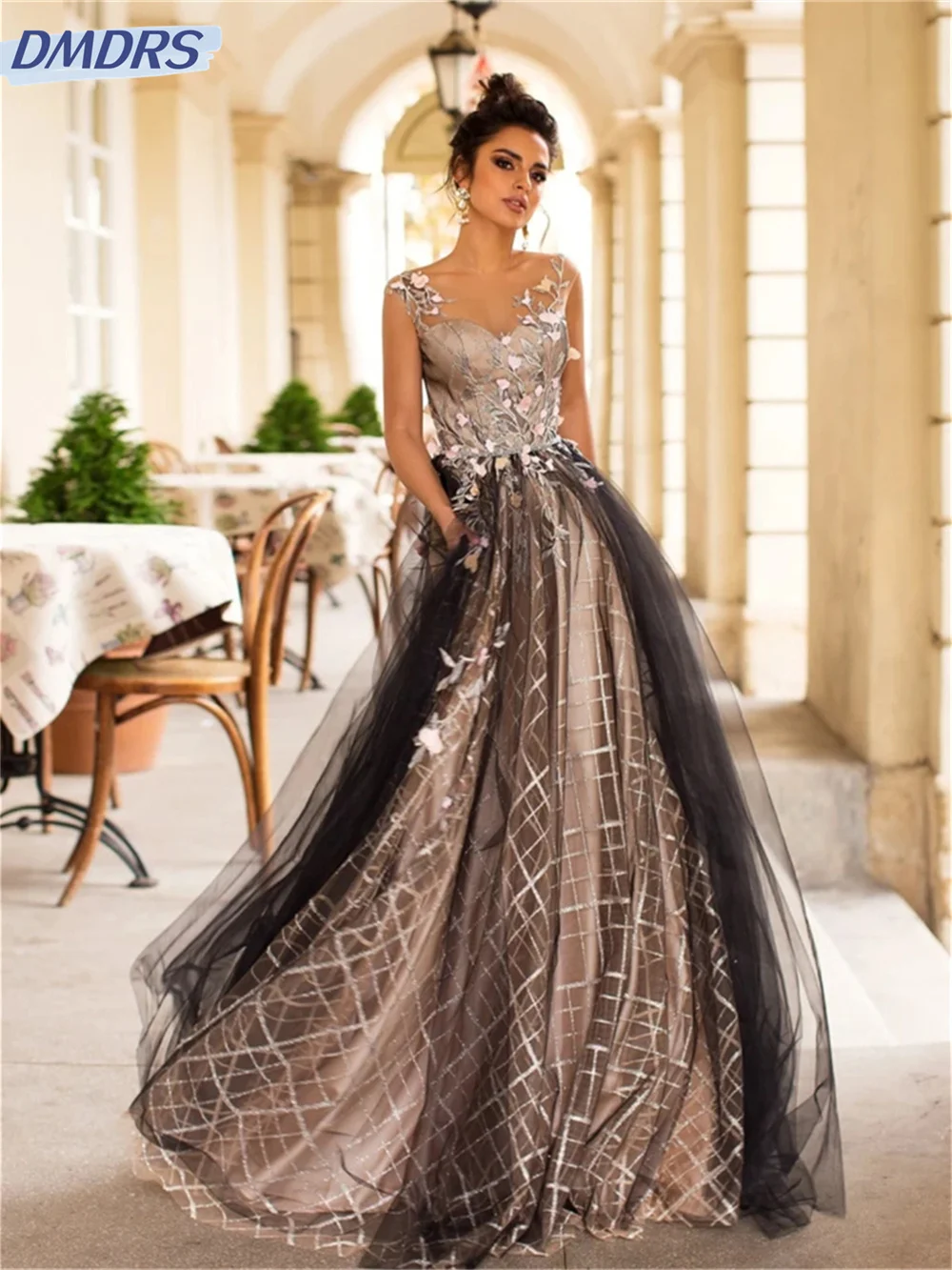 

Elegant Tulle Strapless Evening Gown 2024 Classic A-Line Floor-Length Gowns Luxurious 3D Printed Party Dress Vestidos De Novia