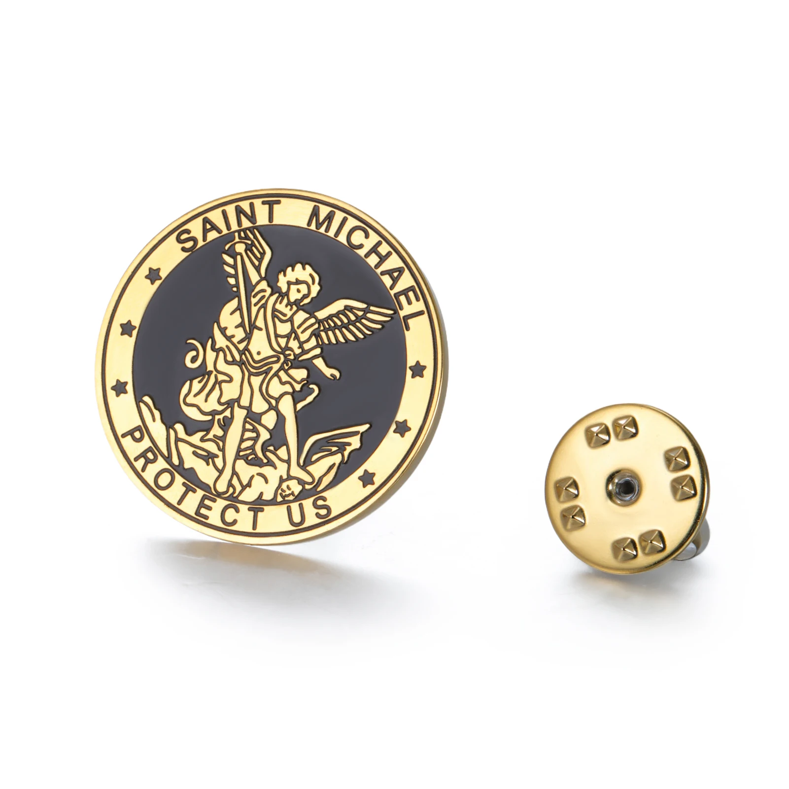 Edelstahl-Abzeichen mit Heiligem Michael, Retro-Runde Emaille-Brosche, Heiligem Michael Schutzabzeichen, Religiöser Schmuck, Geschenk für Frauen