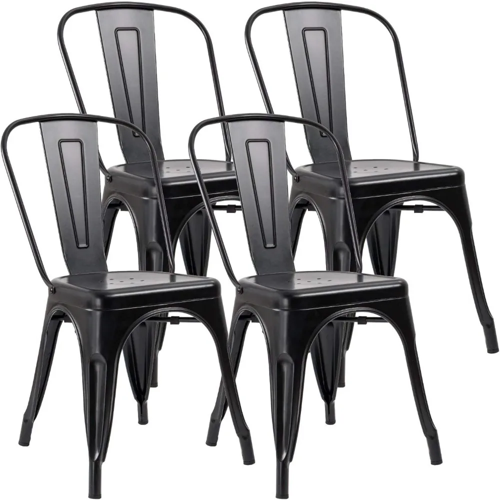 Metal Dining Chair Stackable Indoor Outdoor Industrial Vintage Chairs Bistro Kitchen Cafe Side Chairs Set of 4