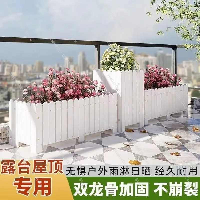 Outdoor Anti Corrosion Solid Wood Planter Box, Rectangular Garden Raised Flower Bed, Balcony Patio Planting Trough Modular