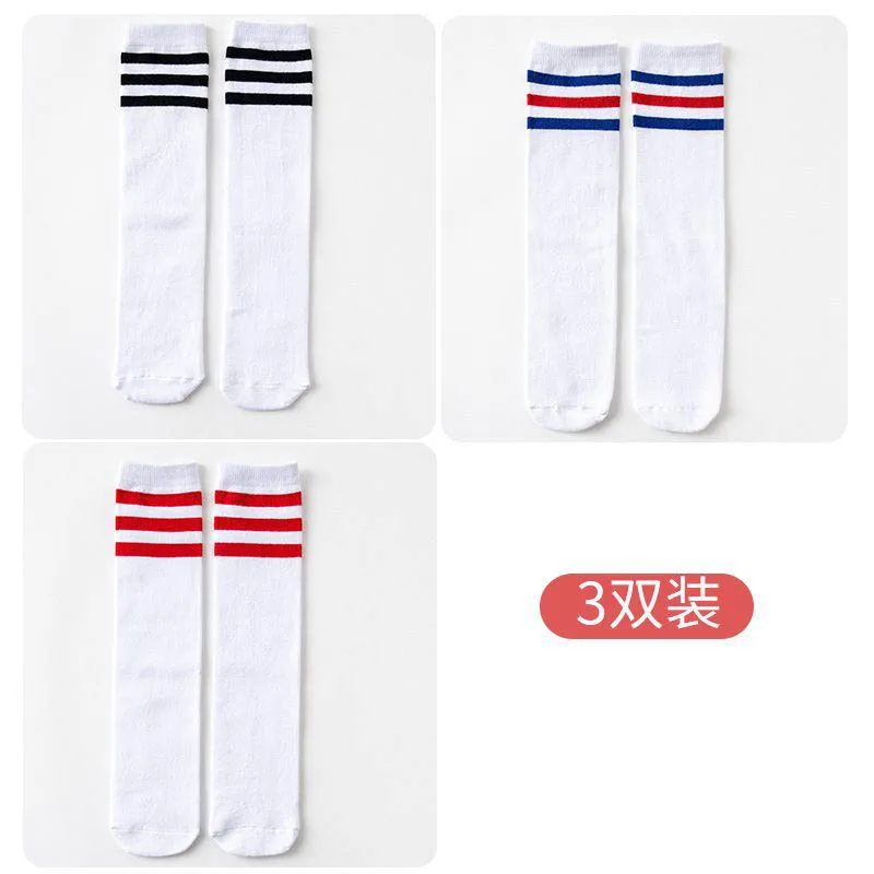 1/2/3Pairs Kinder Mädchen Kniehohe Baumwolle Socken Schwarz Weiß Drei-Linie Gestreiften Laufsport socken Fußball Golf Sport Socken – Detail 33