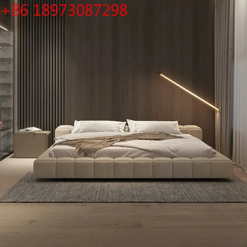 

Nordic light luxury minimalist floor tatami modern cream wind solid wood soft bed