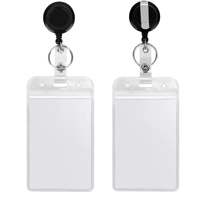 1Set Transparent Retractable Lanyard Working Permit Set PVC Pass Work Card Cover Case with Badge Reel Lanyard Easy Pull