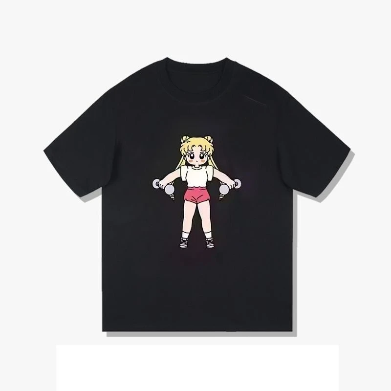 

2025 Hot New Fitness Birds Fun Printing Summer Cotton Short Sleeve T-Shirt Men's and Women's Loose Top Trend Crop Top Women