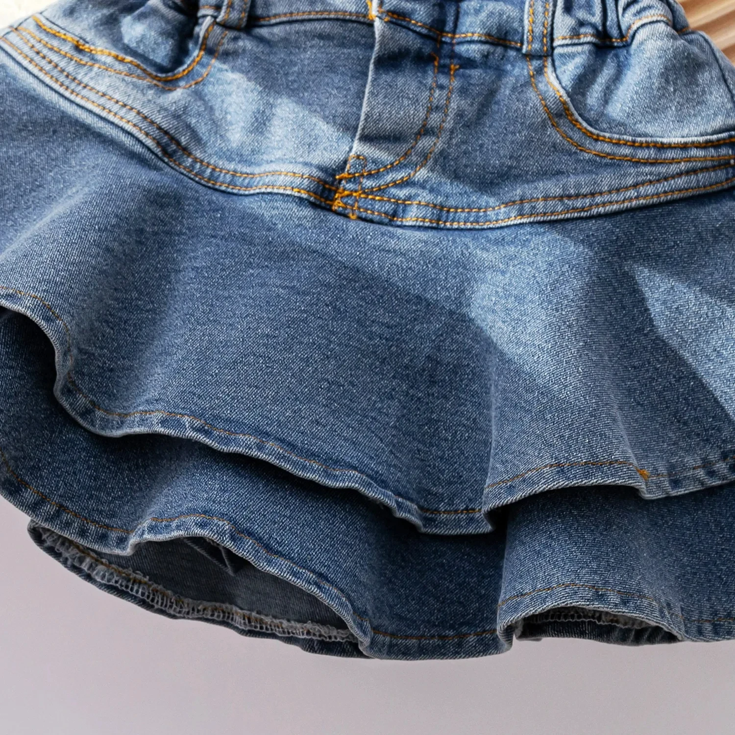 Girls Denim Shorts 2 Layers Ruffled Cake Skirt Teenage Girl Jeans Kids Workout Fashion Skirt Shorts Summer Sports Short Pants