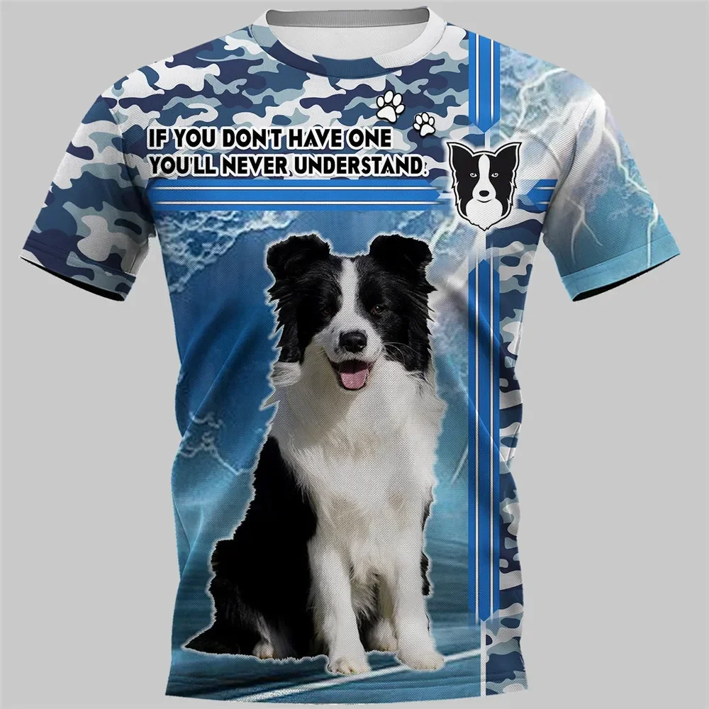 HX  Border Collie T-shirt 3D Graphic Blue Camouflage T-shirts Fashion Man Pullover Tees Harajuku Streetwear Sportswear