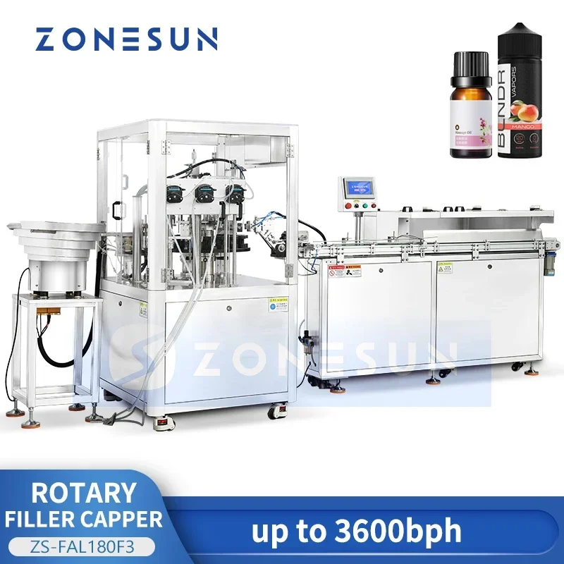Linha de produção de enchimento e tampagem monobloco Zonesun Capper de enchimento rotativo de alta velocidade com alimentador de garrafas ZS-FAL180F3