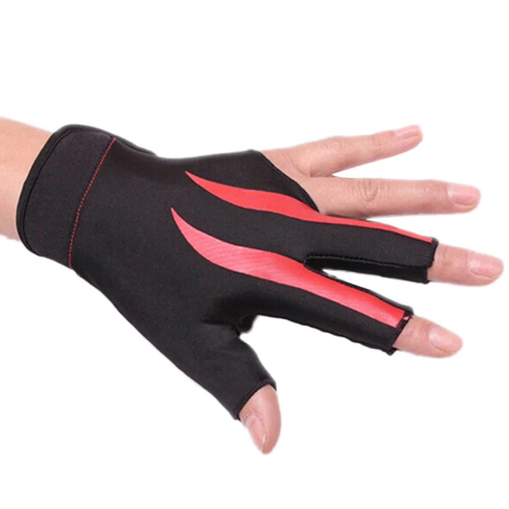 قفاز نصف اصبع 3 أصابع البلياردو السنوكر تجمع جديلة مطلق النار قفاز لليد اليسرى الأحمر السلس الإنزلاق مادة متينة #4