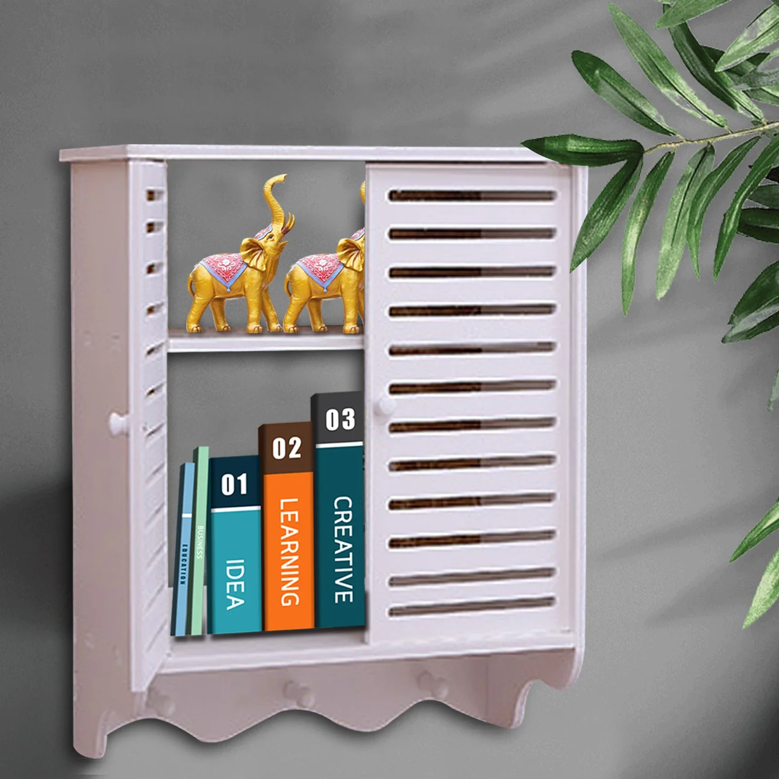 Badezimmerschrank, Wandschrank mit Lattenentüren, Wandschränke für Badezimmer, Küche, Wohnzimmer, 37 x 20 x 40,8 cm, Weiß