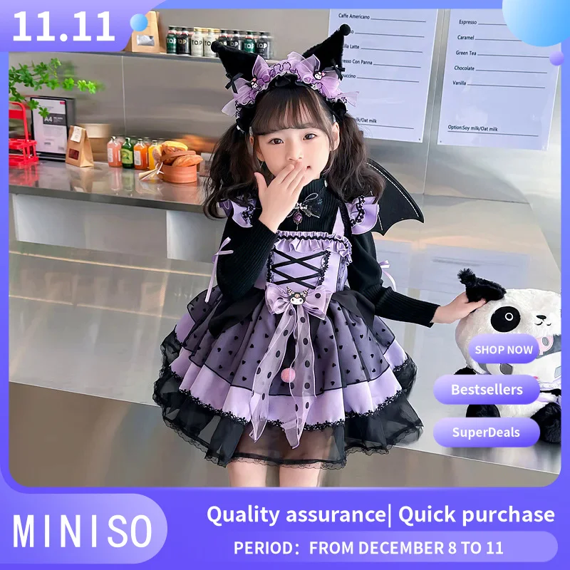 Sanrio Cosplay Kuromi Lolita Princess Dress Spring Autumn Children'S Costume Dress Puffy Skirt Suit Halloween Birthday Girl Gift