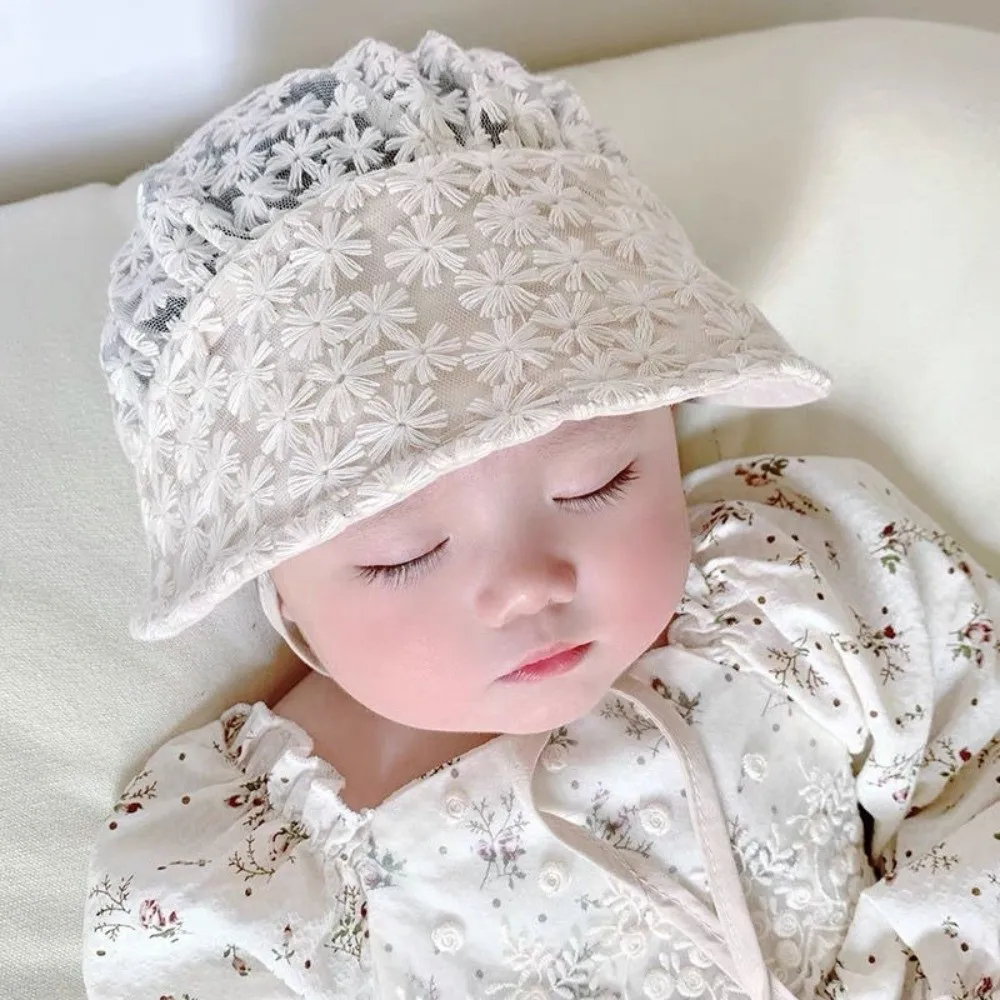 

Cute Lace Flower Sun Hat Large Brim Breathable Infant Bonnet Cap Photography Prop Soft Toddler Princess Cap