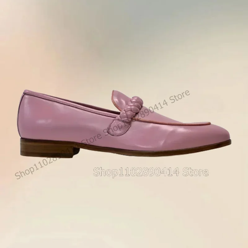 Pink Knitted Leather Rope Design Penny Loafers Fashion Slip On Men Shoes Luxurious Handmade Party Feast Banquet Men Casual Shoes