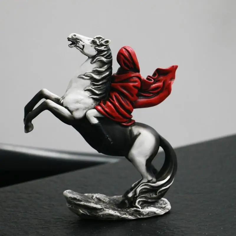 Masked Horse Rider Resin Horseback Warrior Ornaments Resin Warrior Pendant Figures Elegant Horse Racing Rider Statues For Desk