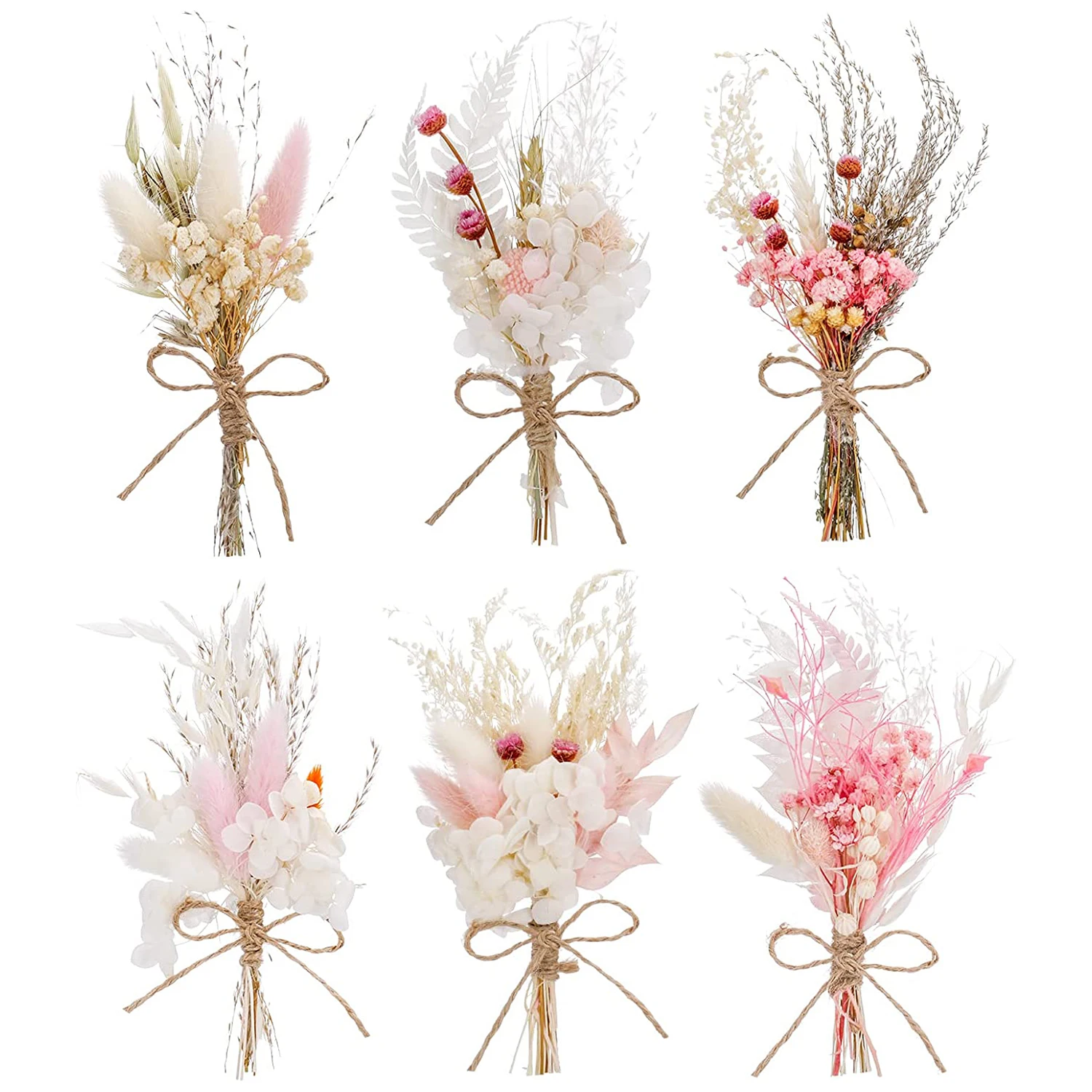 6Pcs/box Mini Dried Bouquets,Dry Rabbit Tails Bouquets for Crafts DIY Picture Frames Scrapbooking Wedding Boho Table Decoration