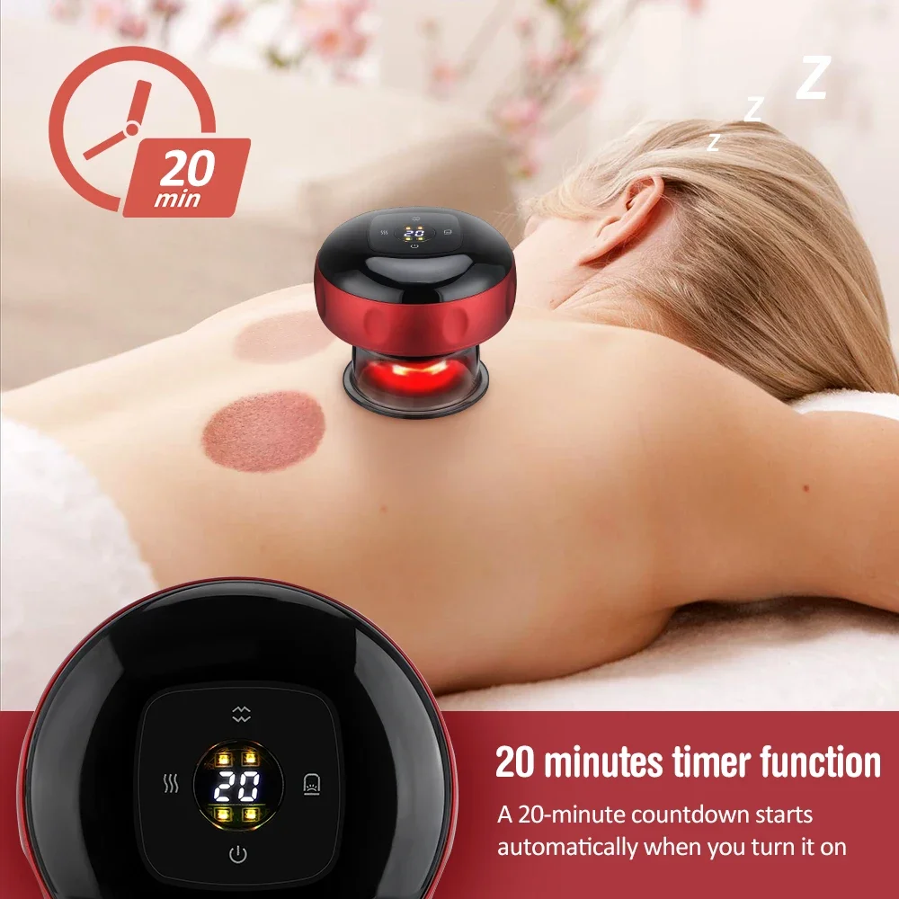Smart Electric Cupping Massager with Red Light Heating, 12 Levels Suction Gua Sha Scraping Massage Device, LCD Display USB Rechargeable for Back Neck Shoulder