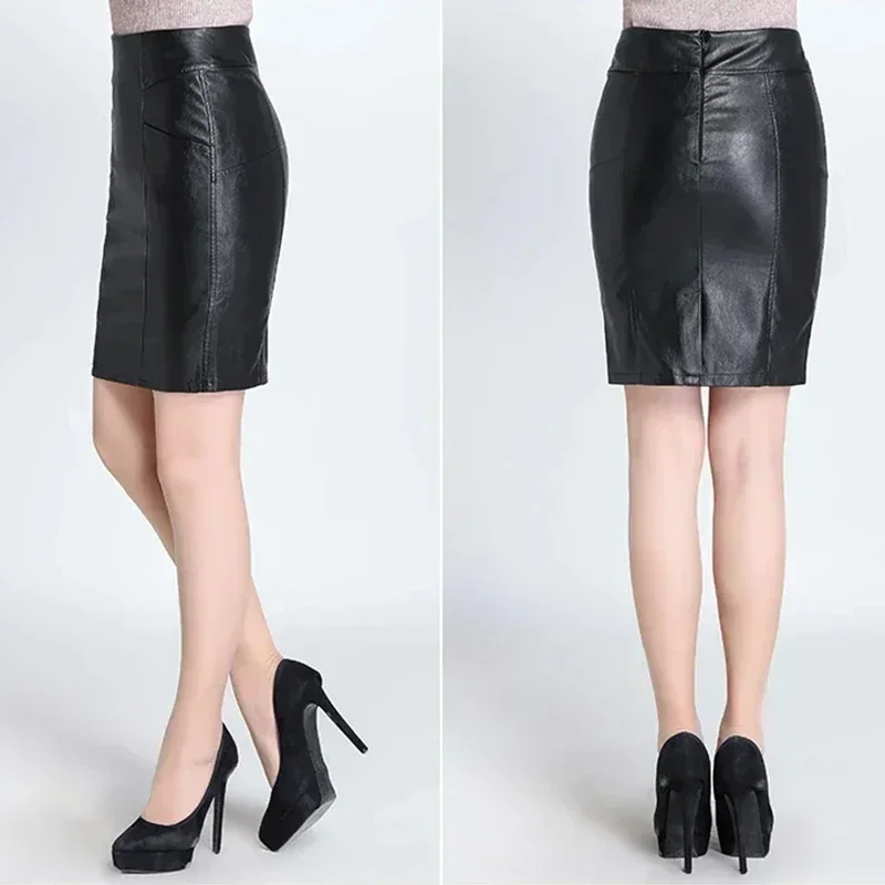 Women High Waist Matte Leather Skirt Office Lady Stretch PU Slim Mini Skirt Commuter Black Leather Pencil Skirt Custom Clubwear