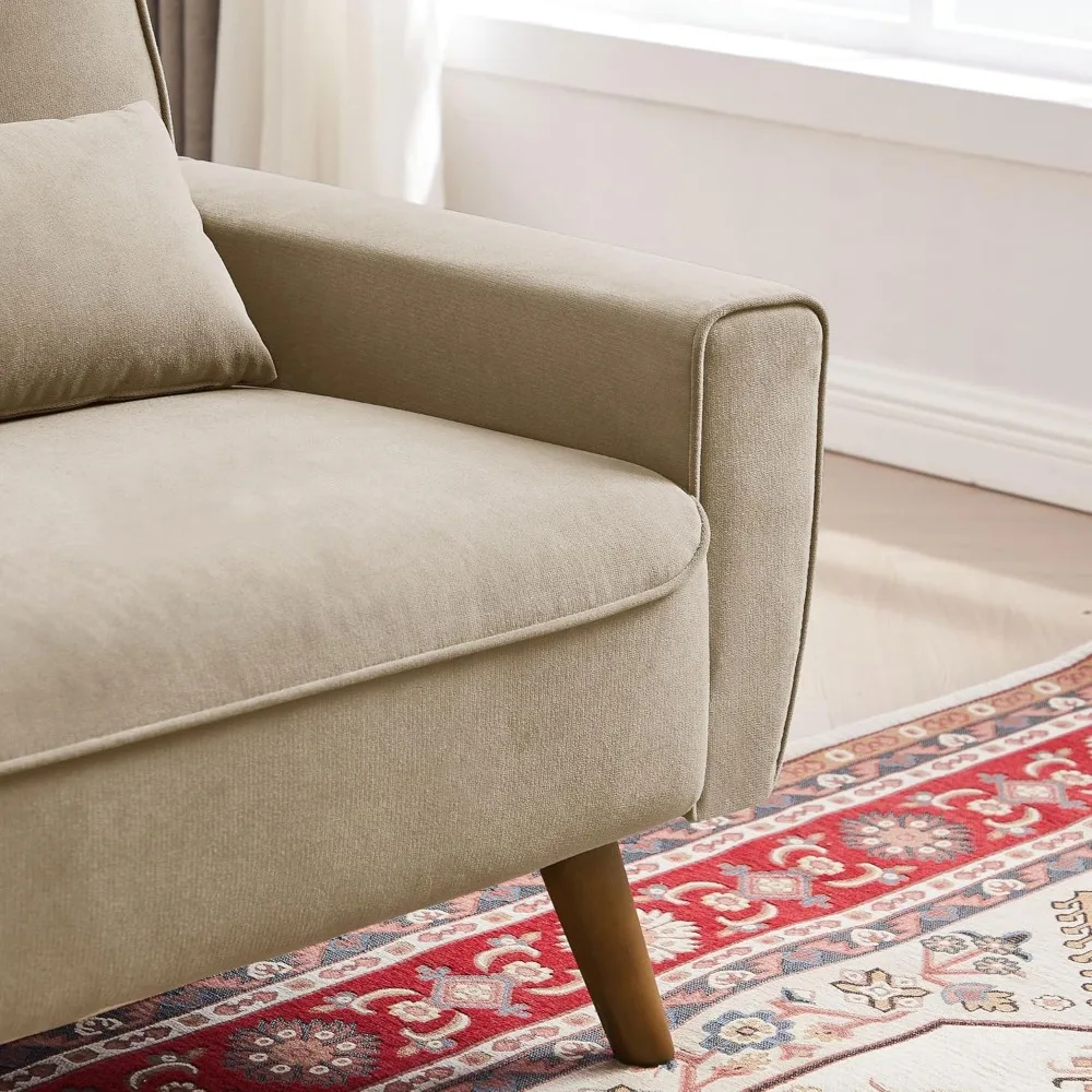 Sofá de dos plazas moderno de mediados de siglo con cojines traseros, patas de madera para espacio en la sala de estar