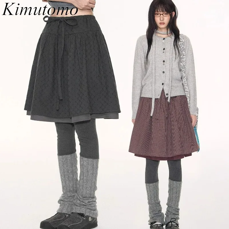 

Kimutomo юбки женские весенне-осенние клетчатые бандажные с высокой талией Y2k эстетические Harajuku консервативный стиль милая винтажная юбка женская