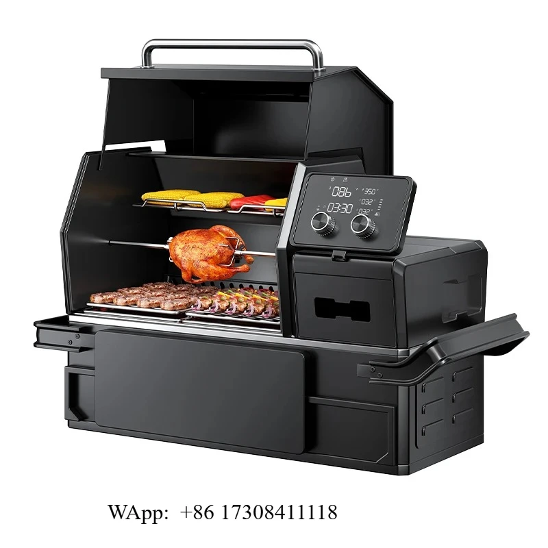 Commercial Restaurant Outdoor BBQ Smoker Grill with Oven-Large American Style Freestanding Stainless Steel BBQ Machine