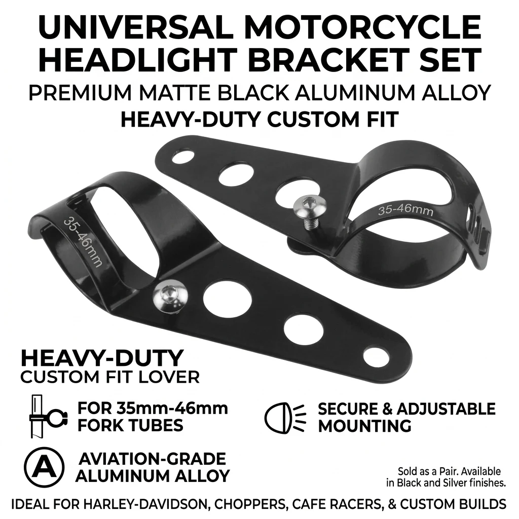 Universal Adjustable Motorcycle Fork Ear Headlight Mount Bracket Headlamp Holder Clamp for 28‑34/35‑46mm Fork Tubes Chopper Modi